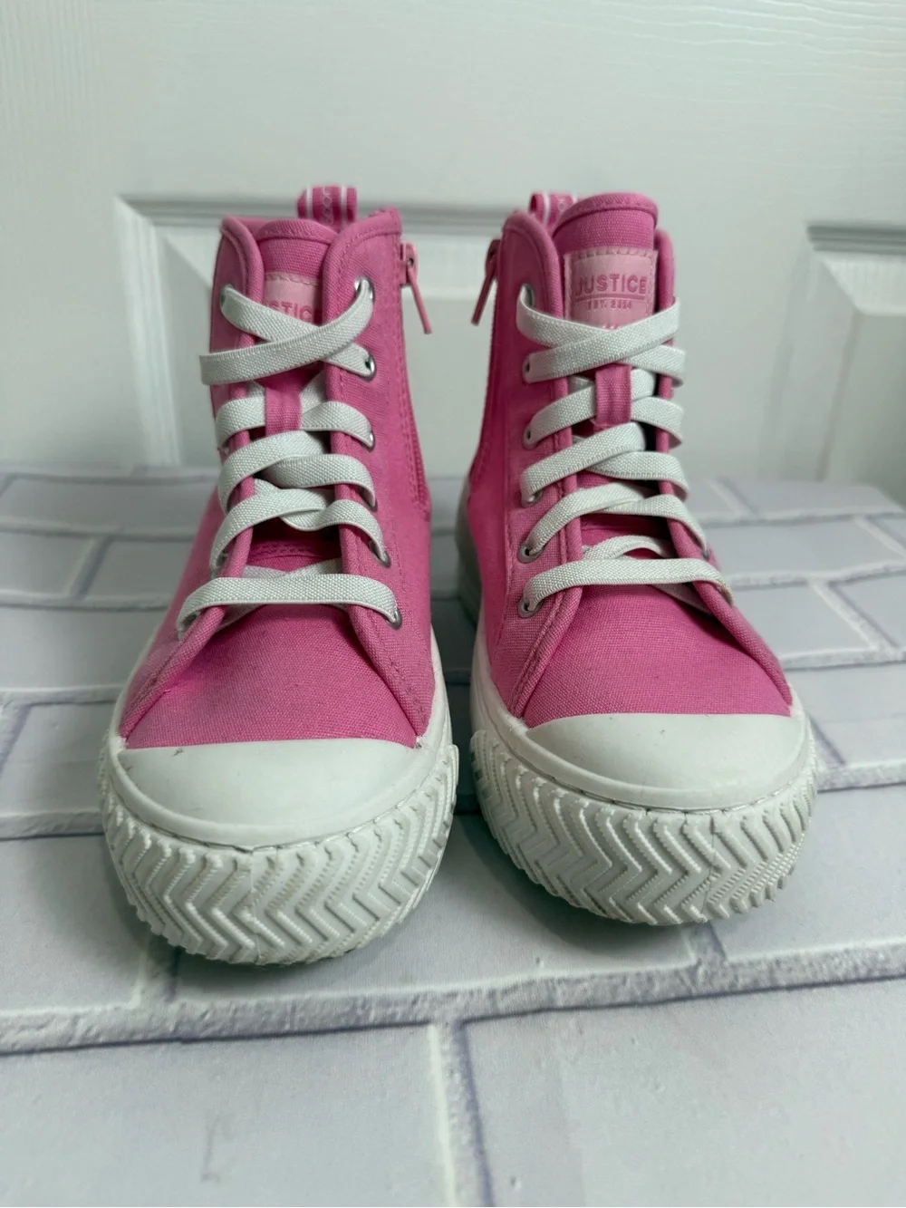 Justice Sport Girls Pink High Top Sneakers Platform Shoes Size 2